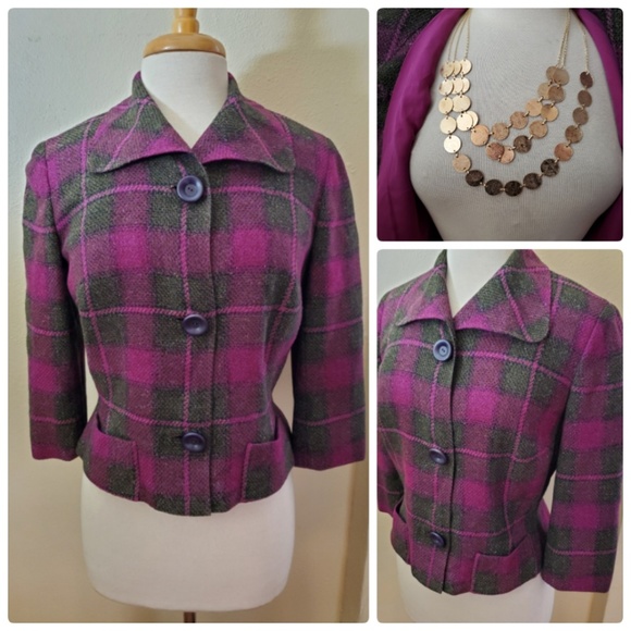 Thalhimer's Vintage Purple Plaid Blazer Jacket - Picture 1 of 8
